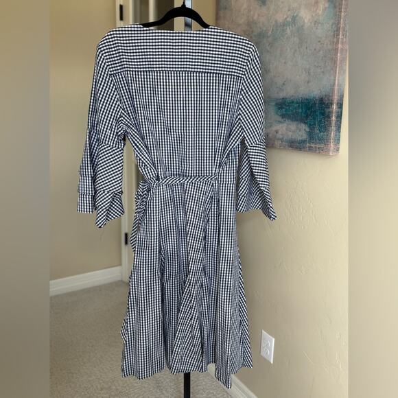 Calvin Klein Gingham Cotton Wrap Dress Navy and White Women’s size 12 - Picture 5 of 6
